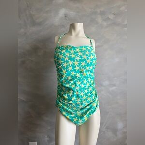 J.Crew Womens L Starfish Halter One Piece Swimsuit Green Yellow